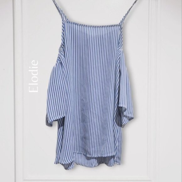 Elodie Flowy Off the Shoulder Boho Pinstripe strappy top- S - NWOT - Picture 2 of 16